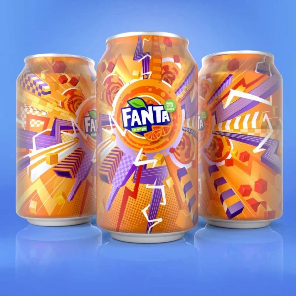 Highly decorated packaging for Fanta