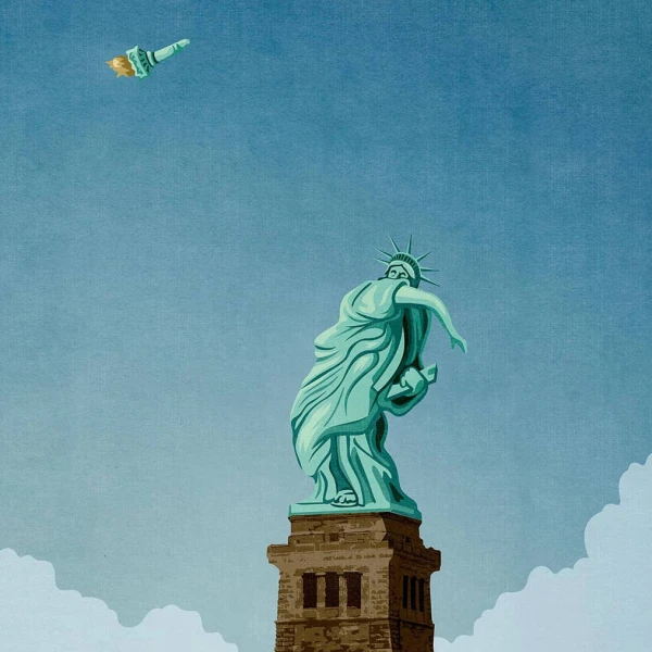 Illustration of the Status of Liberty throwing her torch