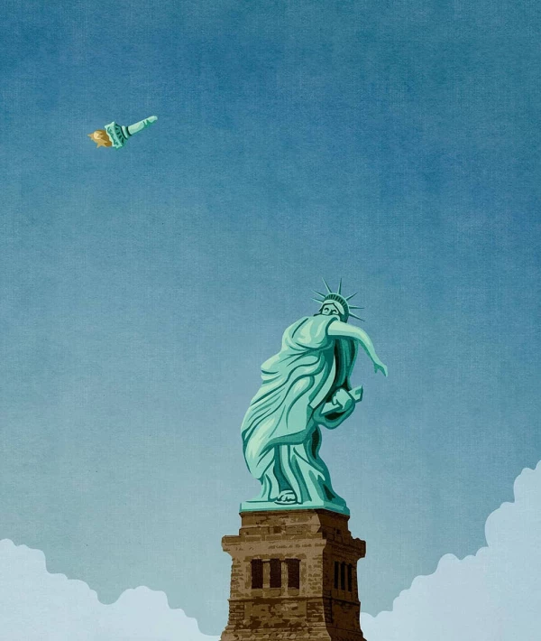 Illustration of the Status of Liberty throwing her torch