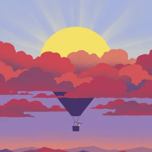 Illustration of a hot air balloon that is obscured by clouds. The top half is revealed as the sun shining.. Illustration by Davide Bonazzi, Conceptual, Nature, 