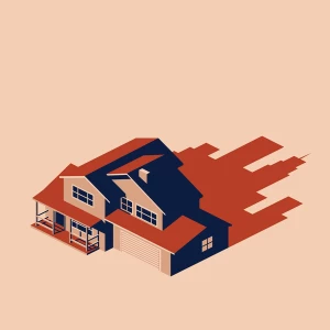 Graphic illustration of a house that casts a shadow in the shape of a city.. Illustration by Federico Gastaldi, Business, Conceptual, 