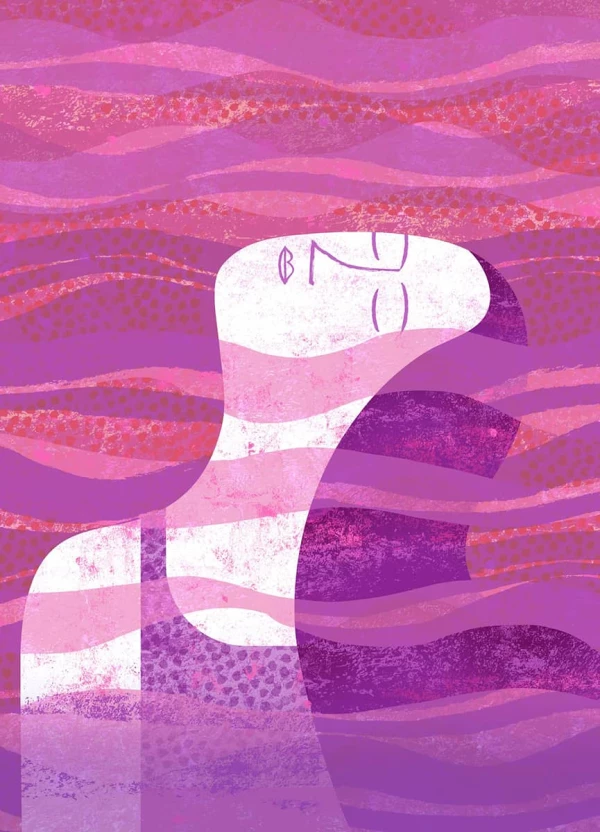 Abstract image of woman floating in pink waves