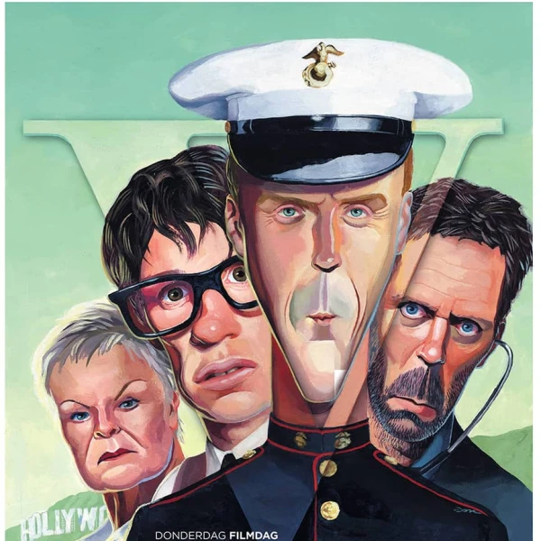 Portrait of several British actors including Judi Densch and Hugh Laurie.