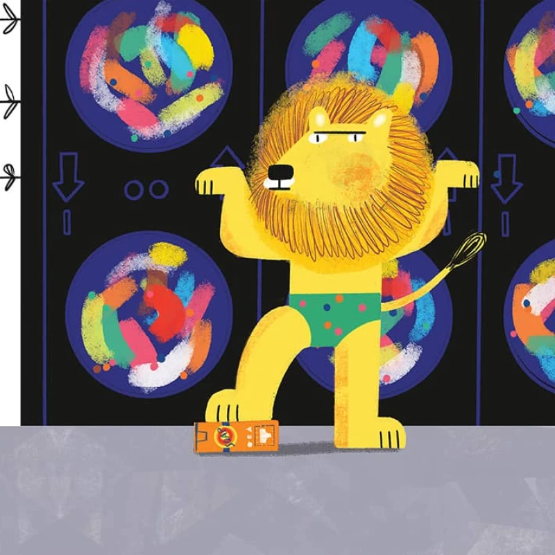 Illustration of a child wearing a pair of underpants on his head and a lion wearing underpants normally.. Illustration by Julien Chung, Children, Whimsical, 