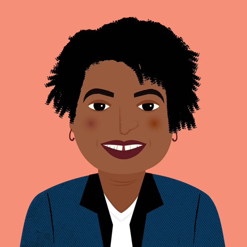 Illustration of Stacey Abrams. Illustration by Karen Greenberg, Portrait, 