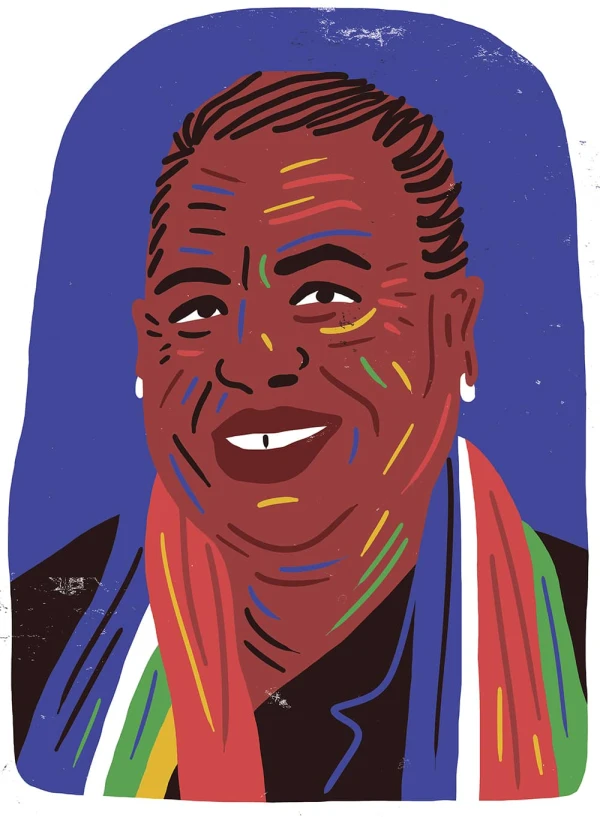 Graphic illustration of Naledi Pandor. Illustration by Øivind Hovland, Portrait, Figurative, 