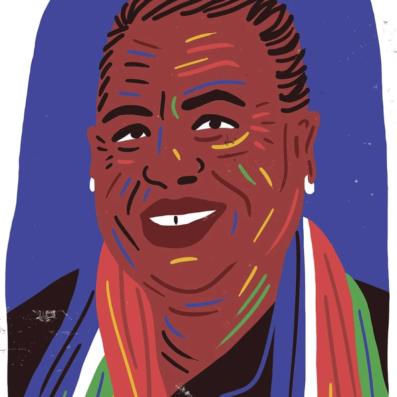 Graphic illustration of Naledi Pandor. Illustration by Øivind Hovland, Portrait, Figurative, 