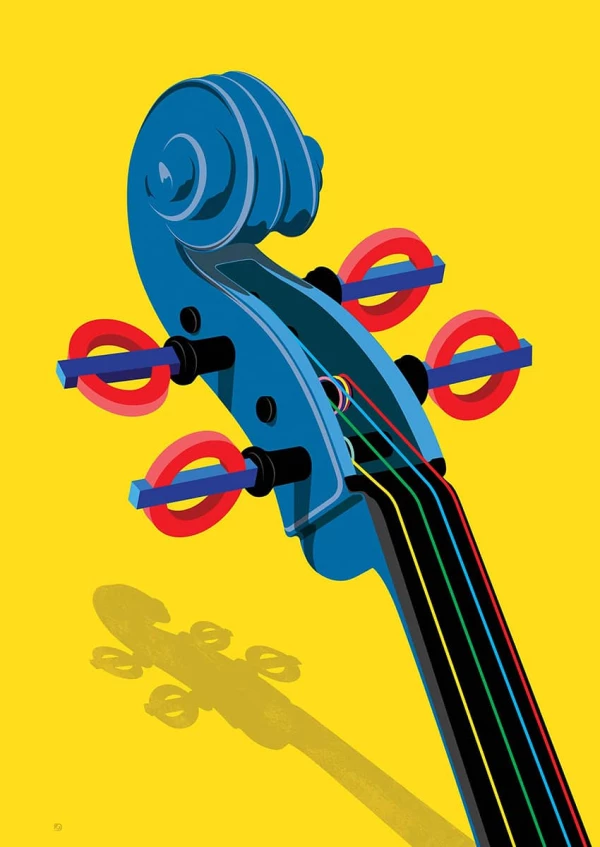 Illustration of a violin and the pegs are the London Underground logo