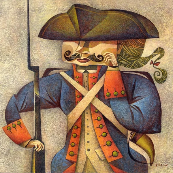 Stylized image of a 18-century solider holding a bayonet