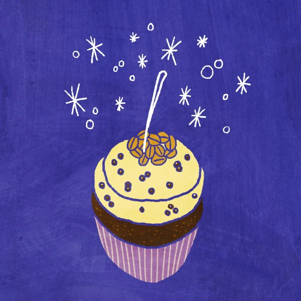 Illustration of a cupcake with sparklers