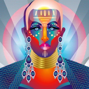 Vibrant, abstract illustration of Trinity K. Bonet. Illustration by Trevor Messersmith, Decorative, Portrait, 