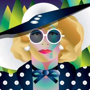 Abstract illustration of Sylvia Miles. Illustration by Trevor Messersmith, Decorative, Portrait, 