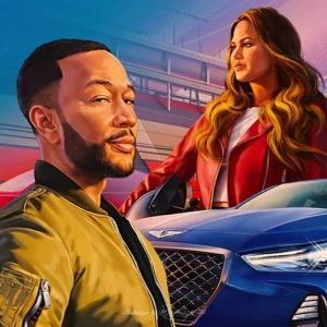 Illustration for Genesis automobiles with John Legend and Chrissy Teigen. Illustration by  WFlemming, Portrait, Business, Sports, Lifestyle, 