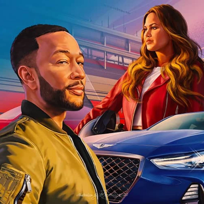 Illustration for Genesis automobiles with John Legend and Chrissy Teigen. Illustration by  WFlemming, Portrait, Business, Sports, Lifestyle, 